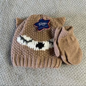 0-6 month animal winter hat and mittens